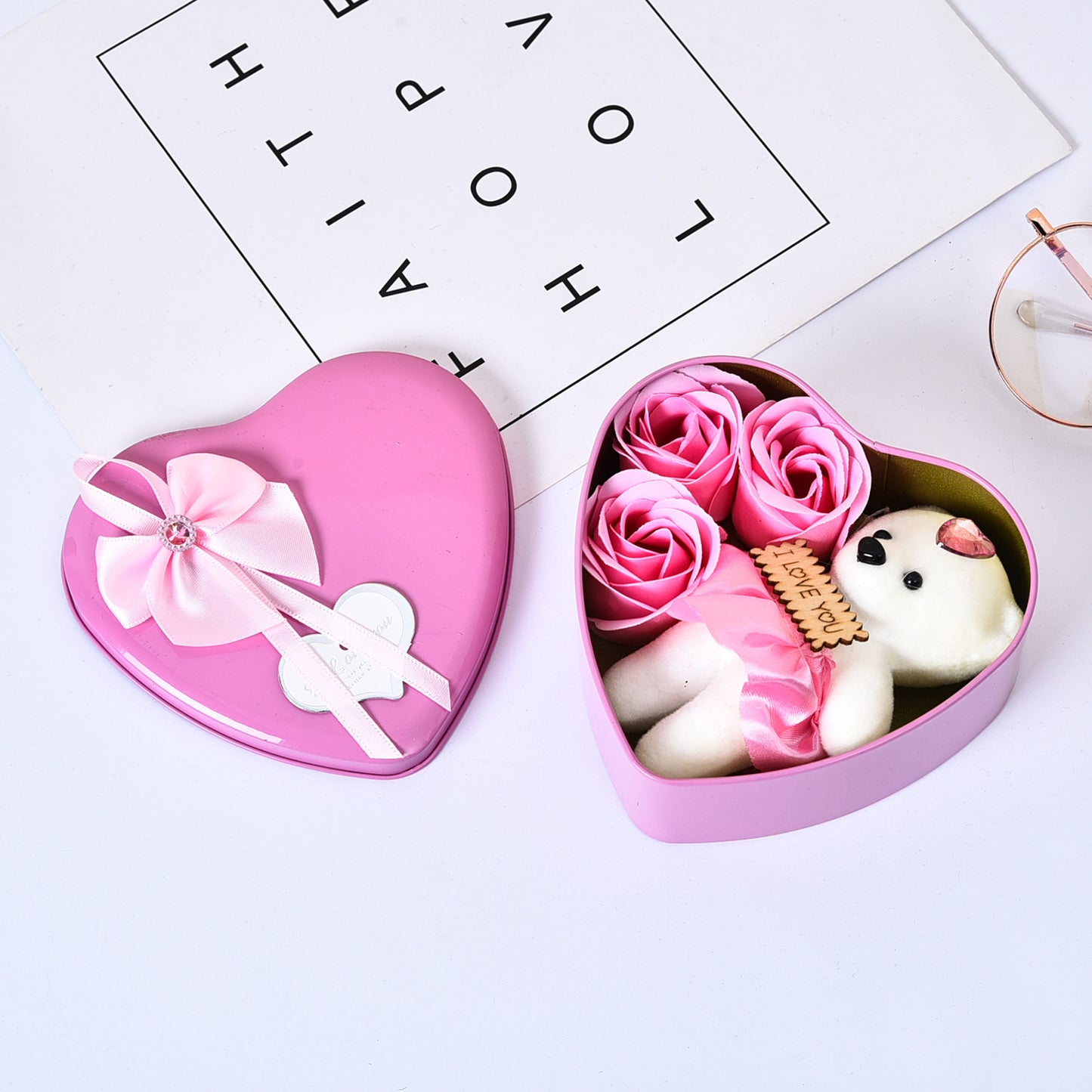 Bear Soap Rose Gift Box Bouquet Heart-shaped Box