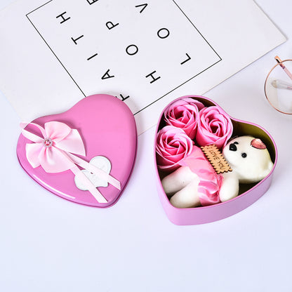 Bear Soap Rose Gift Box Bouquet Heart-shaped Box
