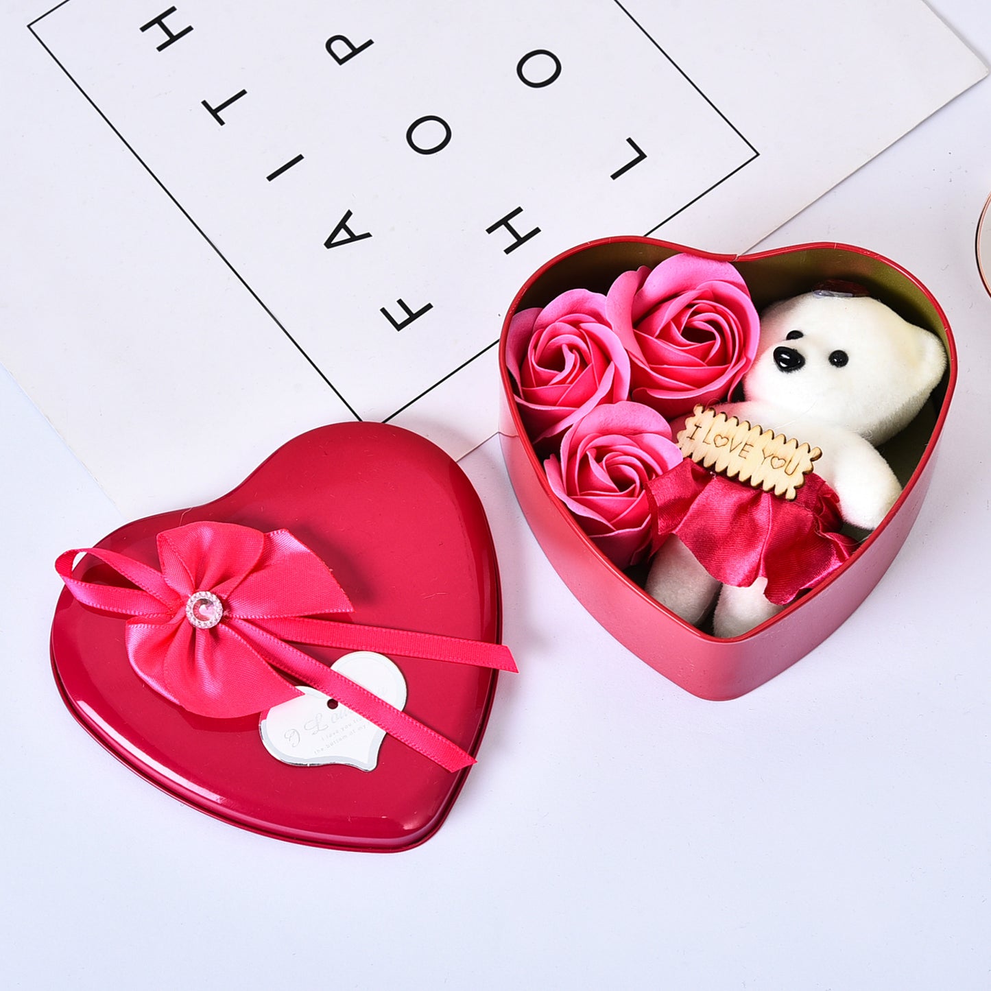 Bear Soap Rose Gift Box Bouquet Heart-shaped Box