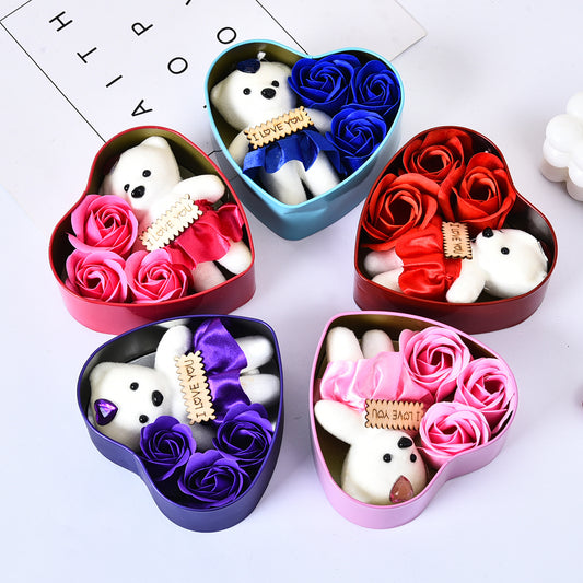 Bear Soap Rose Gift Box Bouquet Heart-shaped Box