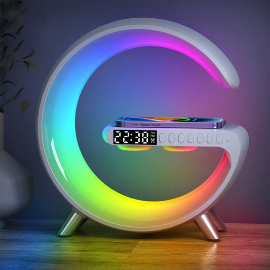 N69-1 Smart Bluetooth Speaker with Wireless Charger & Alarm Clock & Ambient Light (White) - TrendyGifts.co.uk