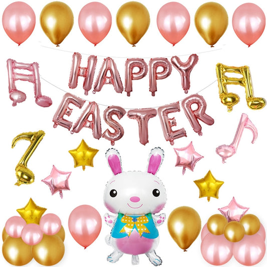 Happy Easter Rabbit Pattern Easter Holiday Alphabetic Ornament Balloons - Rose Gold - TrendyGifts.co.uk