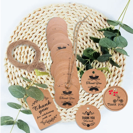 100PCS Bag Kraft Paper Gift Tag With 20m Hemp Rope - TrendyGifts.co.uk
